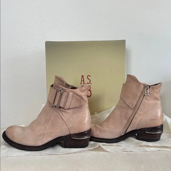 A.S. 98 Pink Marilyn Leather Irwin Boot Ankle Wraps Buckle EU 38 US 8 - Picture 7 of 10